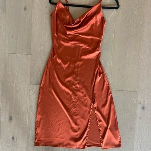 Satin Rust Orange Midi Dress
